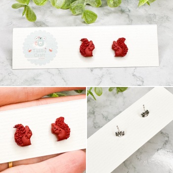 Miniature Polymer Clay Small Squirrel Stud Earrings - Rust Red