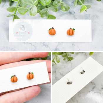 Miniature Polymer Clay Small Pumpkin Stud Earrings - Orange