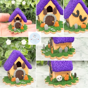 One of a Kind Miniature Polymer Clay Hallowern Thatched Cottage