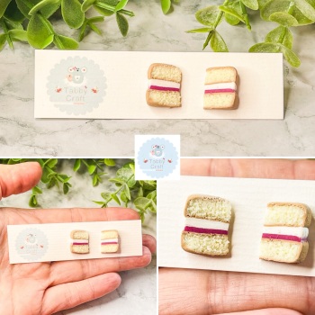 Miniature Polymer Clay Victoria Sponge Cake Slice Stud Earrings