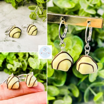 Miniature Polymer Clay Lemon French Fancy Cake Earrings - Pale Yellow