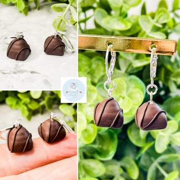 Miniature Polymer Clay Chocolate French Fancy Cake Earrings - Brown