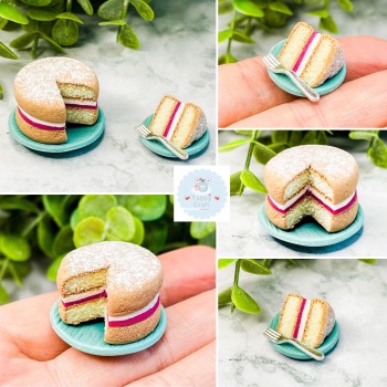 One of a Kind Miniature Polymer Clay Victoria Sponge Cake and Cake Slice