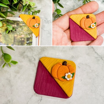 Polymer Clay Corner Bookmark with Pumpkin  - Berry/Mustard