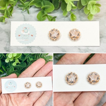 Miniature Polymer Clay Small Christmas Star Mince Pie Stud Earrings - Brown/Beige