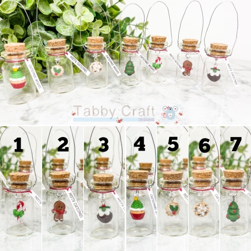 One of a Kind Miniature Polymer Clay Hanging Christmas Glass Bottle - Assor