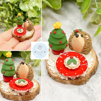 One of a Kind Christmas Hedgehog With a Mince Pie and Tree