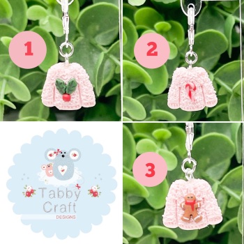 Single Miniature Polymer Clay Christmas Fluffy Jumper Notebook Charms/Stitch Markers  - Pink