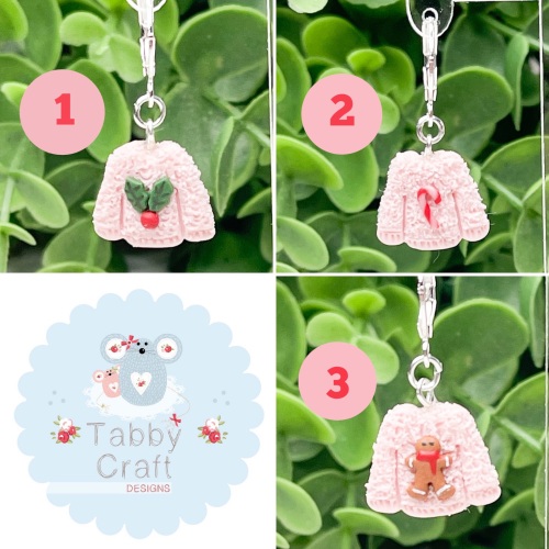 Single Miniature Polymer Clay Christmas Fluffy Jumper Charms  - Pink