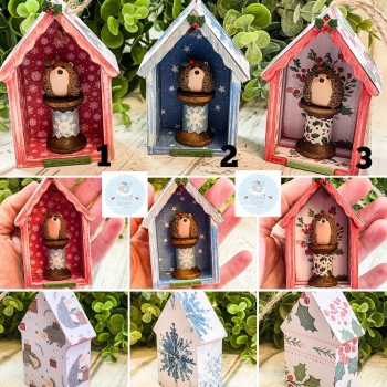 One of a Kind Wooden Hanging Christmas Hedgehog House - Assorted