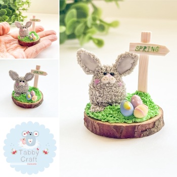 One of a Kind Spring Bunny With Easter Eggs - Grey
