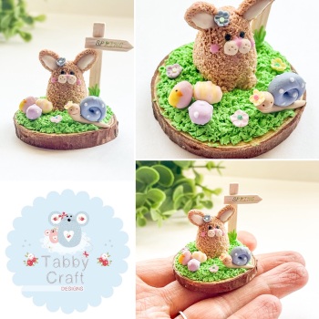 One of a Kind Spring Bunny With Snail and Easter Eggs - Beige