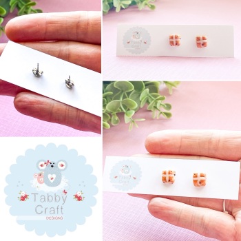 Miniature Polymer Clay Small Spring Hotcross Bun Stud Earrings - Brown/Beige