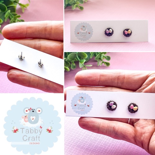Miniature Polymer Clay Small Spring Mini Egg Nests Stud Earrings - Brown/Be