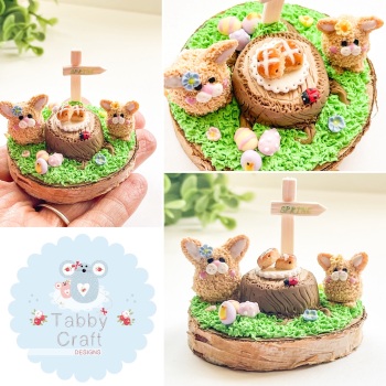 One of a Kind Spring Bunnies with Hot Cross Buns and Easter Eggs - Beige/Multi