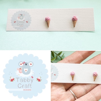 Miniature Polymer Clay Pink Ice Creams with Sprinkles Stud Earrings - Pink/Beige