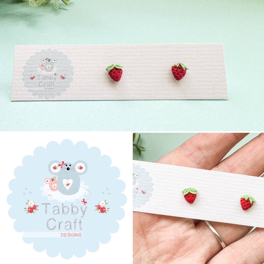 Miniature Polymer Clay Strawberry  Stud Earrings - Red