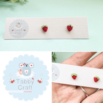 Miniature Polymer Clay Strawberry  Stud Earrings - Red