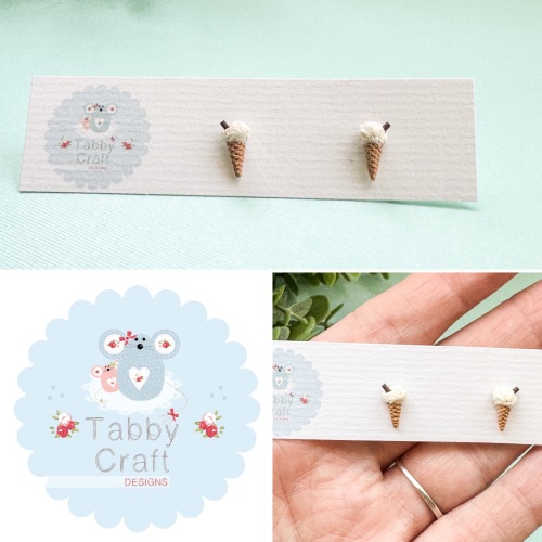 Miniature Polymer Clay Vanilla Ice Creams with a Flake Stud Earrings - vani