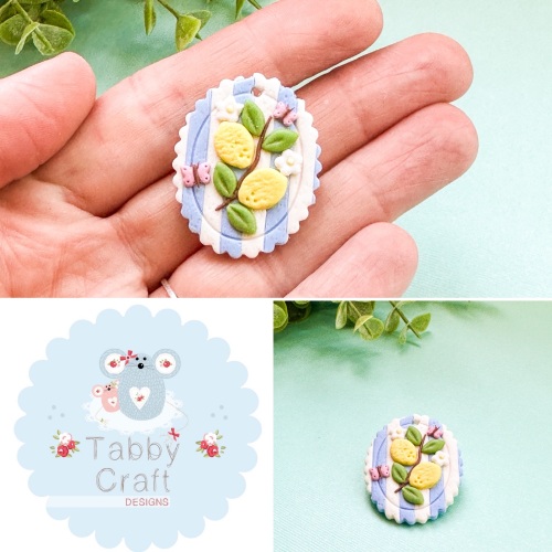 Miniature Polymer Clay Lemon Flower Brooch - Yellow/Blue