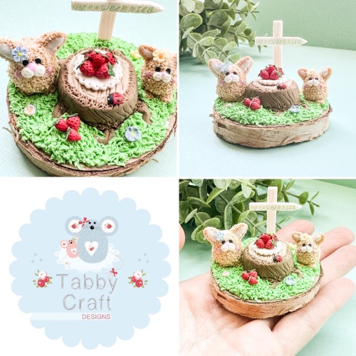 One of a Kind Summer Bunnies with Strawberries  - Beige/Multi