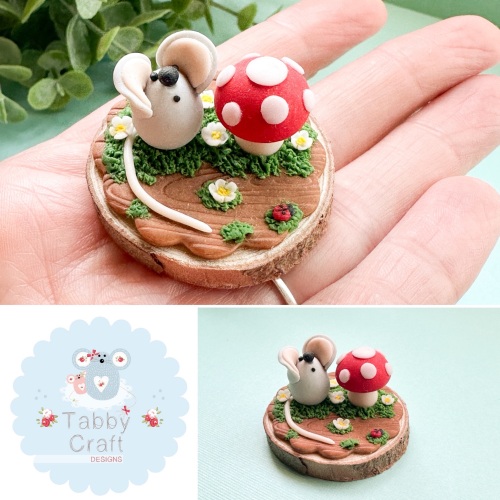 One of a Kind Summer Mouse With Toadstool and Ladybird - Beige