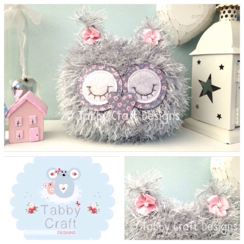 Fluffy Sleeping Baby Owlet - Grey and Pink