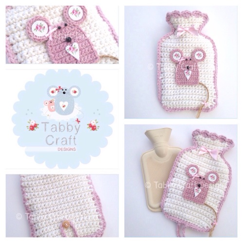 Mousey Hot Water Bottle including bottle - Ivory and Pink