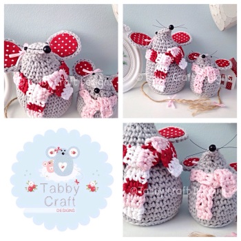 Winter Mouse with Scarf Set - Grey, Pink and Red