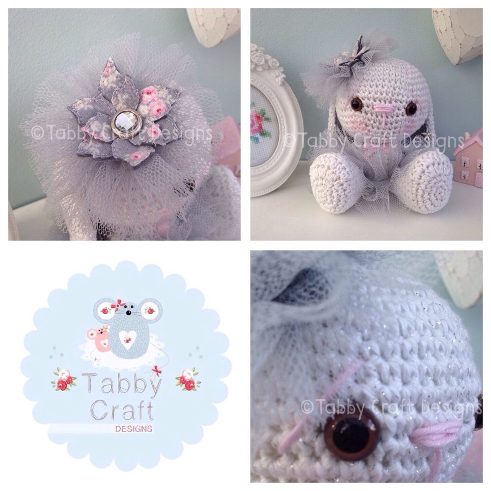 Winter Sparkly Tutu Bunny - White Glitter, Grey and Pink