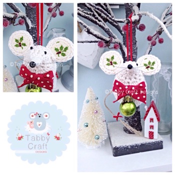 Small Christmas Bauble Mouse - Cream, Red and Green