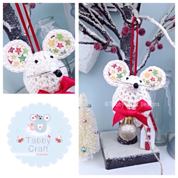 Small Christmas Bauble Mouse - Cream, Red and Gold