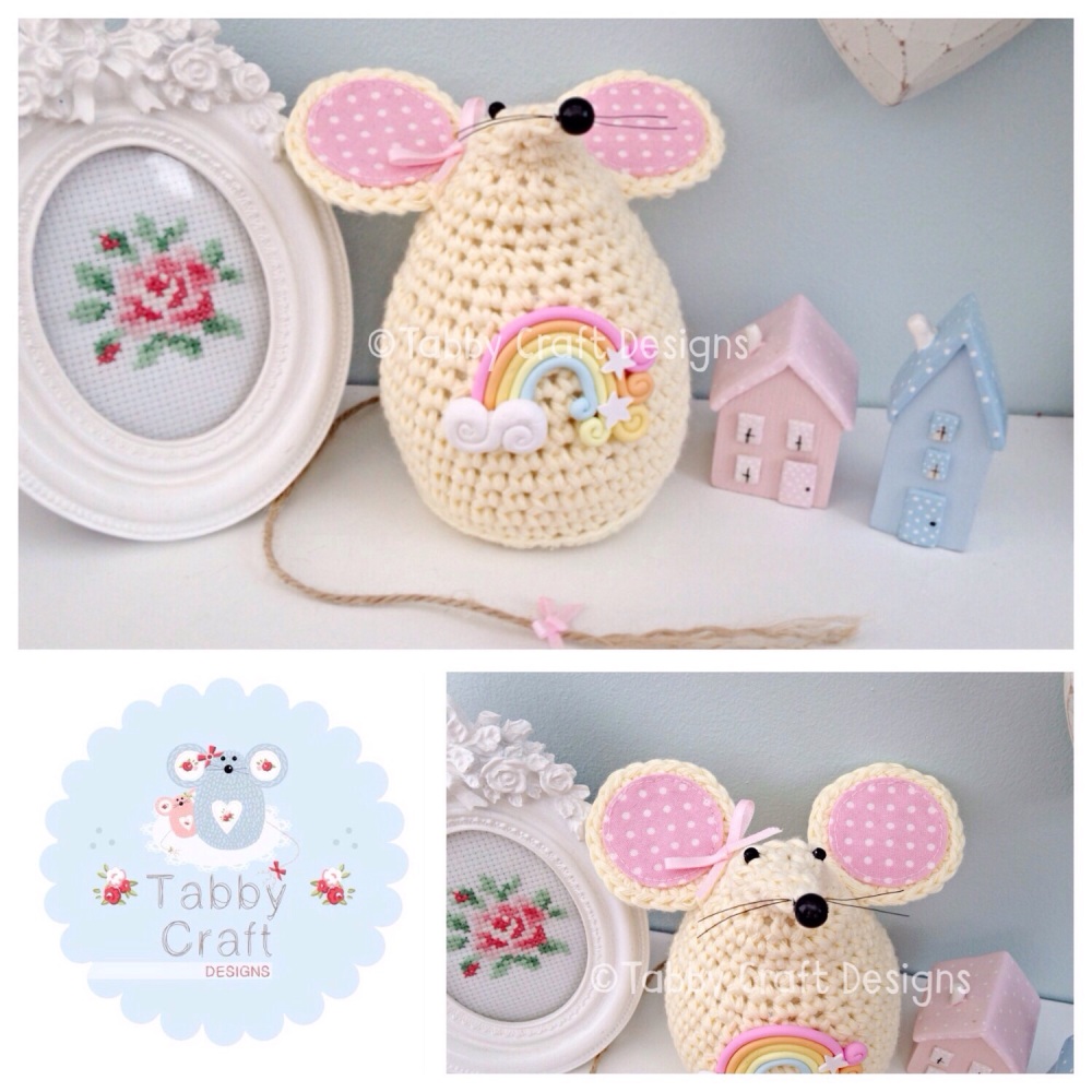 Large Rainbow Mousey - Lemon and Pink