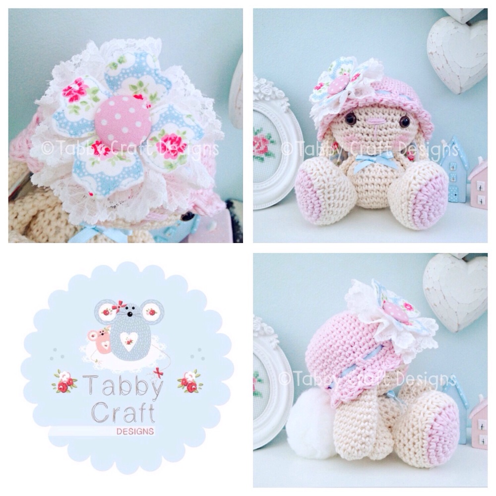 Bunny with Hat and Cath Kidston Fabric Flower - Ivory and Pink
