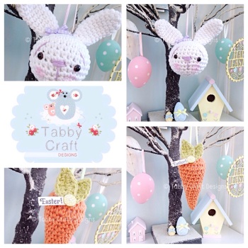 Bunny and Carrot Hanging Decorations - Lilac