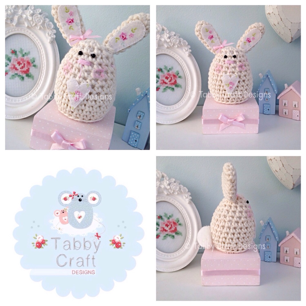 Small Bunny on a Block - Ivory and Pink