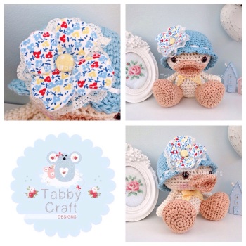Duckie with Hat and Large Flower - Ivory and Blue