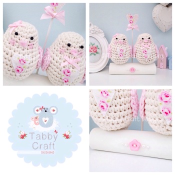 Pair of Little Love Birdies - Ivory and Pink
