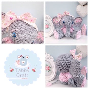 Elephant with Large Bow - Grey and Pink 