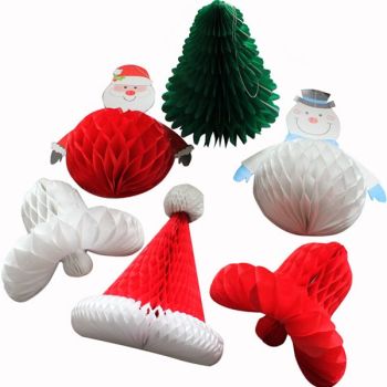Christmas Honeycomb Decorations - Assorted - Pack of 6