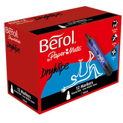 Berol Dry Wipe Markers - Blue - Pack of 12