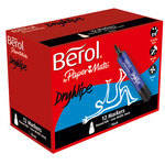 Berol Dry Wipe Markers - Black - Pack of 12