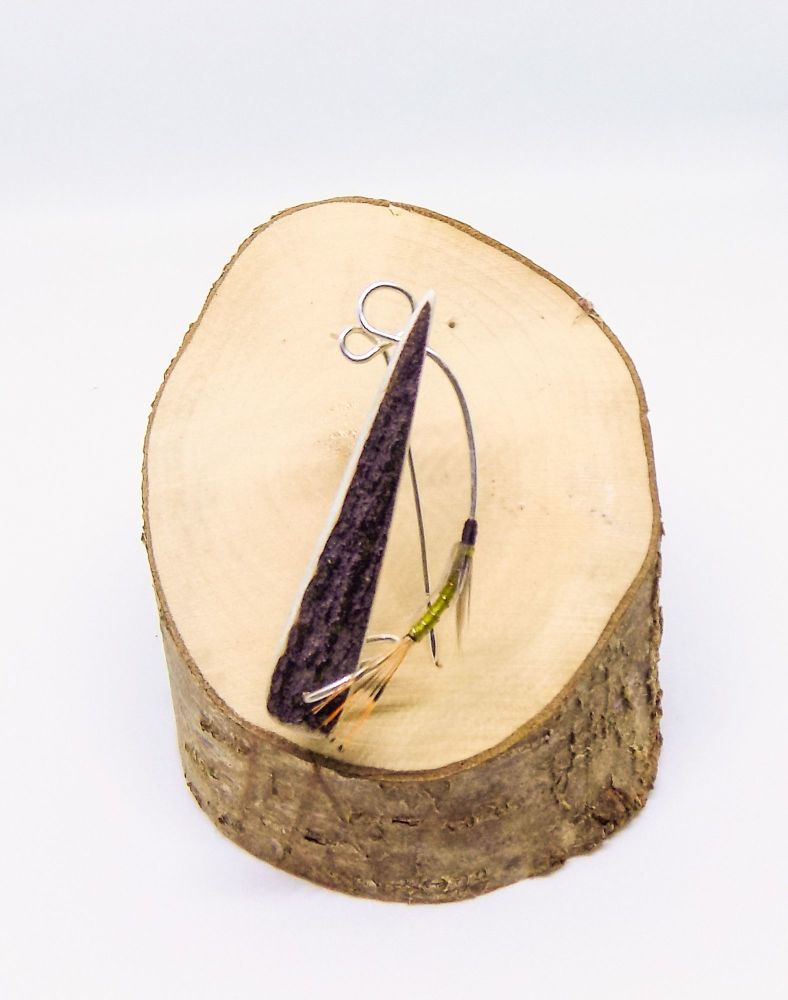  Handmade olive green body, orange tail fly fishing antler brooch