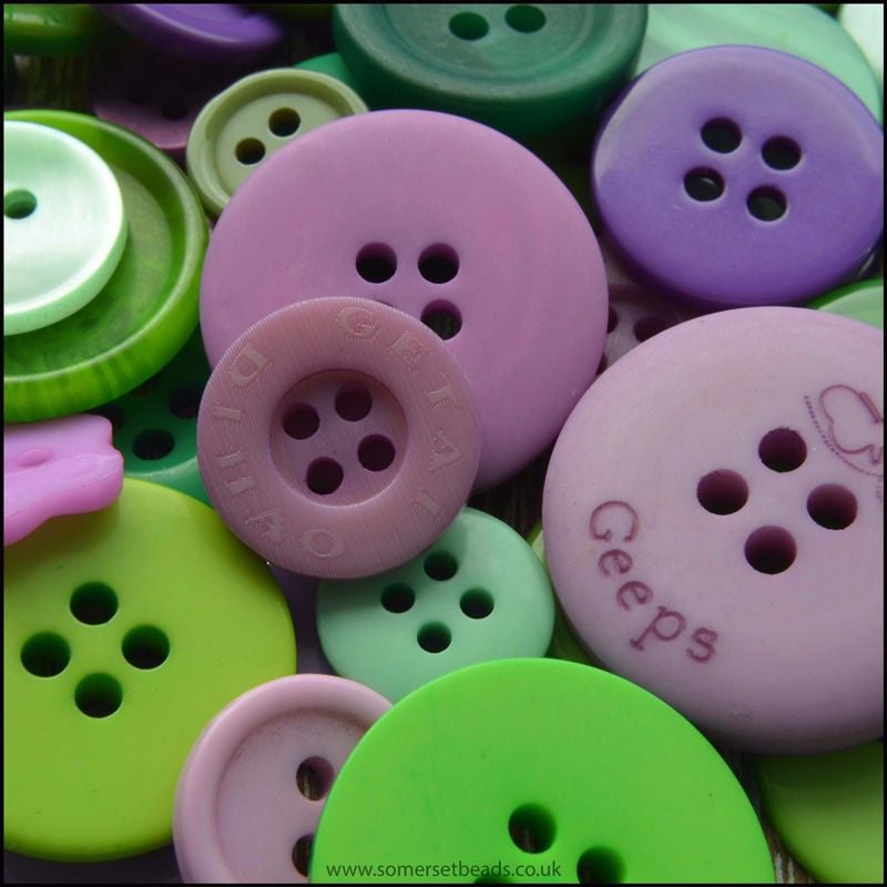 Purple and Green Craft  Buttons - Pack of 50