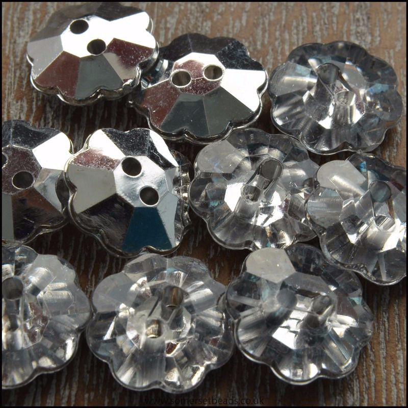 13mm Acrylic Flower Buttons With Silver Plated Back