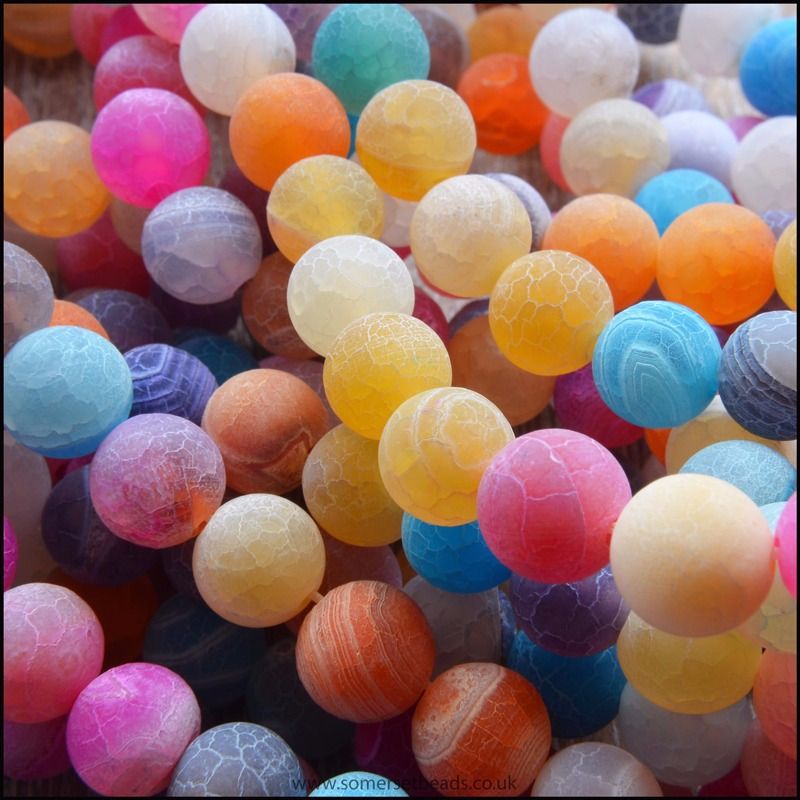 8mm Multi Coloured Dyed Frosted Agate Plain Round Beads