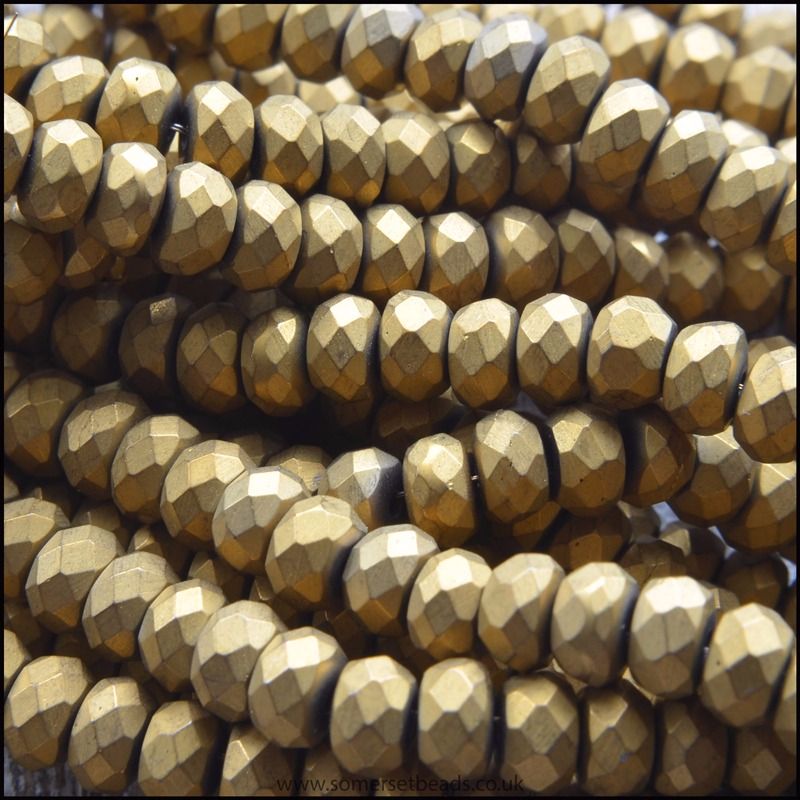 Electroplated Faceted Bronze Matte Hematite Rondelle Beads 4x3mm