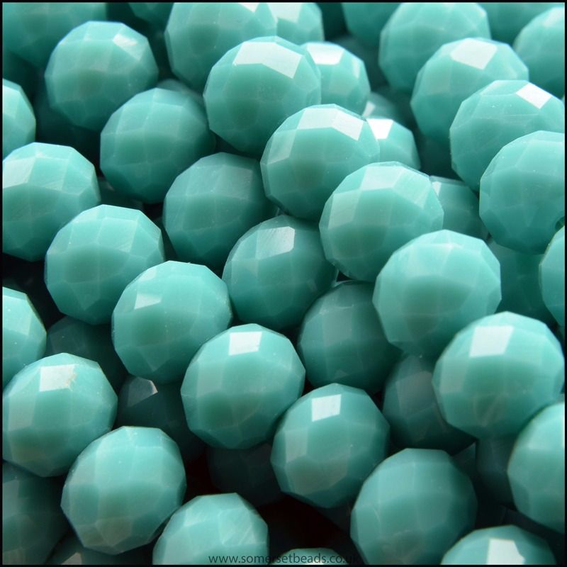 Opaque Faceted Glass Crystal Rondelle Beads Turquoise 8mm x 6mm