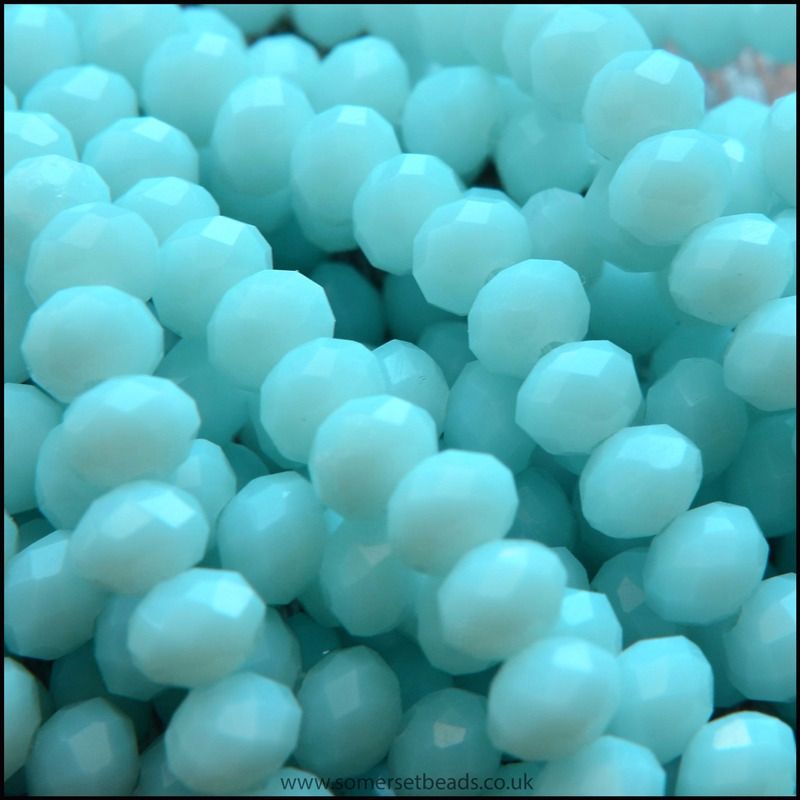 Opaque Faceted Glass Crystal Rondelle Beads Sky Blue 4mm x 3mm