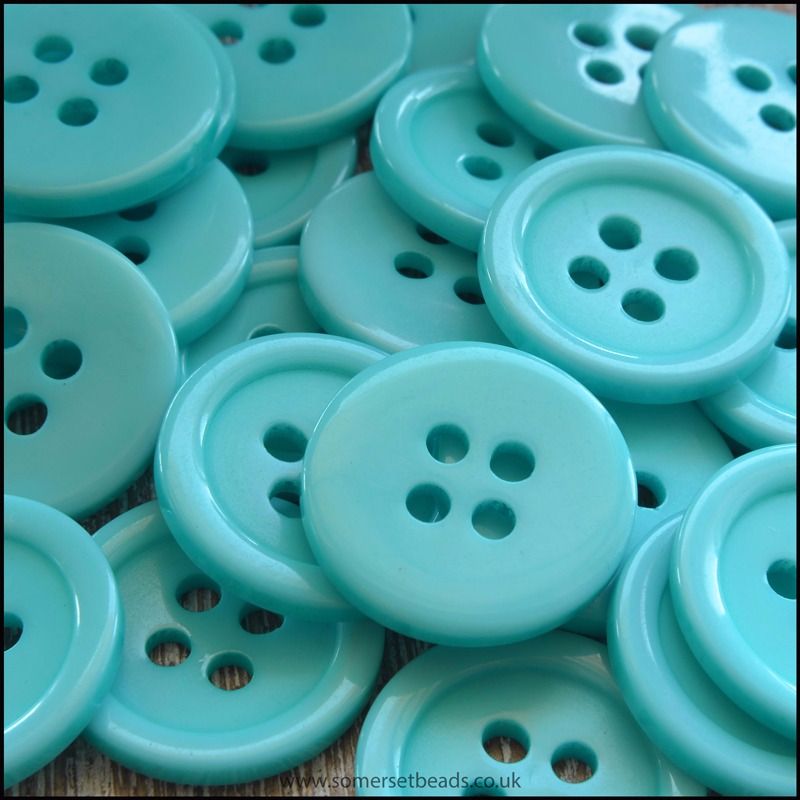 18mm Aqua Coloured 4 Hole Resin Buttons